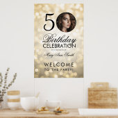 金ゴールド任意の年齢の誕生日パーティーグリッターライト ポスター (キッチン)