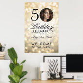 金ゴールド任意の年齢の誕生日パーティーグリッターライト ポスター (ホームオフィス)