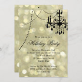 金ゴールド企業のシャンデリアホリデーパーティー招待状 招待状 (正面/裏面)