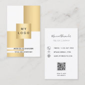 金ゴールド企業のホワイトロゴQRコードプロフェッショナル 名刺 (正面/裏面)