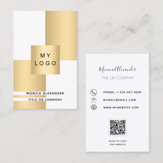 金ゴールド企業のホワイトロゴQRコードプロフェッショナル 名刺 (正面/裏面)