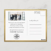 金ゴールド企業のFireworksフォトおもしろいスクリプトの新年 ポストカード (裏面)