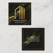 金ゴールド企業アイコン | 黒い金ゴールド大理石の背景 スクエア名刺 (正面/裏面)