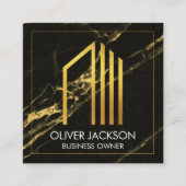 金ゴールド企業アイコン | 黒い金ゴールド大理石の背景 スクエア名刺 (正面)