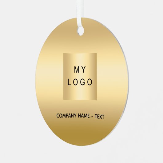 金ゴールド会社のロゴのクリスマス メタルオーナメント (正面左)