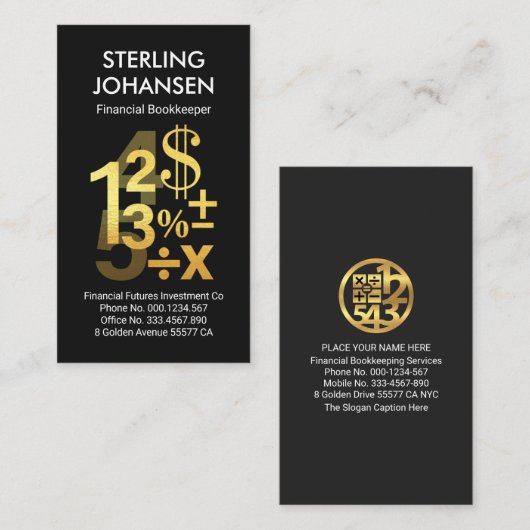 金ゴールド会計番号記号 名刺 (正面/裏面)