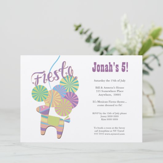 金ゴールド伝統的ドンキーフィエスタピナータ誕生日 招待状 (スタンド正面)