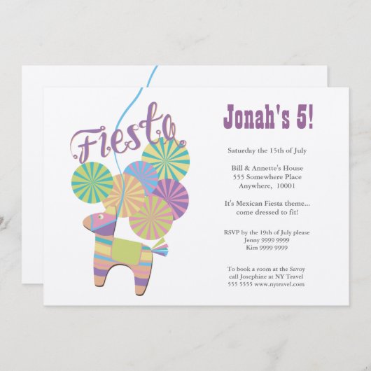金ゴールド伝統的ドンキーフィエスタピナータ誕生日 招待状 (正面/裏面)