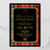 金ゴールド伝統的フェスティバルプレイドクリスマスパーティー 箔招待状 (正面)