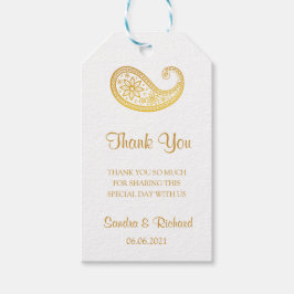 金ゴールド伝統的ペイズリー結婚インディアンサンキュー ギフトタグ