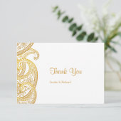 金ゴールド伝統的ペイズリー結婚インディアン サンキューカード (スタンド正面)