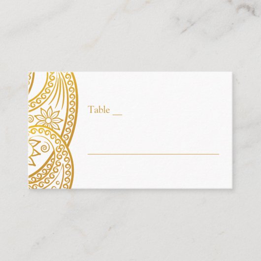 金ゴールド伝統的ペイズリー結婚インディアン プレイスカード (正面)