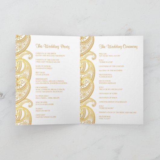 金ゴールド伝統的ペイズリー結婚インディアン プログラム (内部)