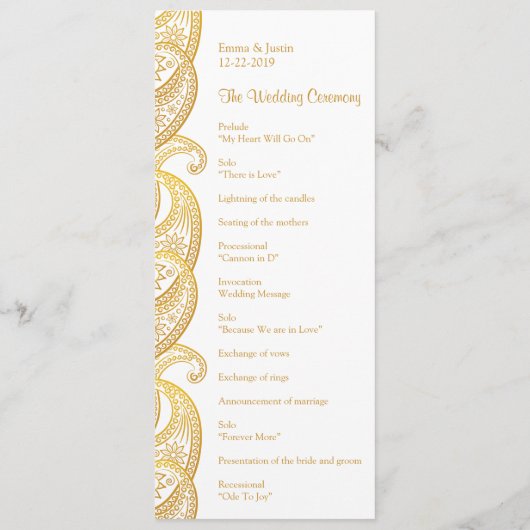 金ゴールド伝統的ペイズリー結婚インディアン プログラム (裏面)