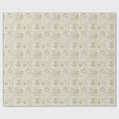 金ゴールド伝統的ホリデーラッピング紙 ラッピングペーパー (フラット)