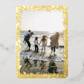 金ゴールド伝統的枠メリークリスマスワンフォト 箔シーズンカード (正面)