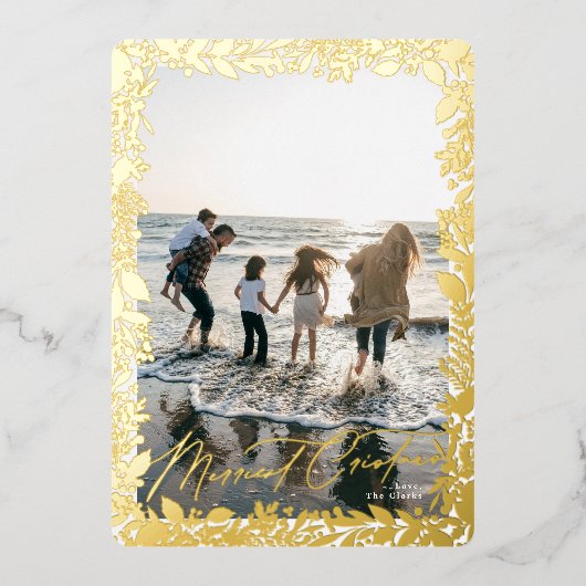 金ゴールド伝統的枠メリークリスマスワンフォト 箔シーズンカード (正面)