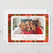 金ゴールド伝統的赤の格子模様の写真メリークリスマス シーズンカード (正面)