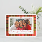 金ゴールド伝統的赤の格子模様の写真メリークリスマス シーズンカード (スタンド正面)