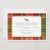 金ゴールド伝統的赤の格子模様の写真メリークリスマス シーズンカード (裏面)