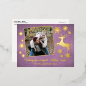 金ゴールド伝統的鹿と雪片パターン 箔シーズンポストカード (正面/裏面)