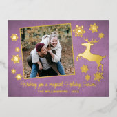 金ゴールド伝統的鹿と雪片パターン 箔シーズンポストカード (正面)