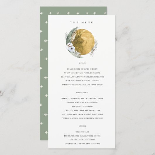 金ゴールド佐賀グリーンフローラ結婚リースのメニューカード サンキューカード (正面/裏面)