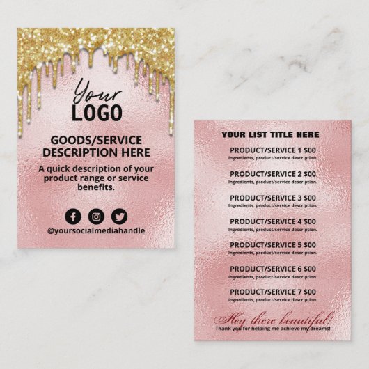 金ゴールド価格表の製品範囲の原料のドリップ 名刺 (正面/裏面)