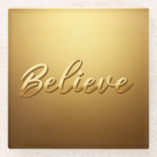 金ゴールド信じガラスコースター ガラスコースター (正面)