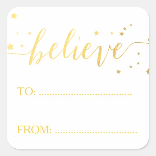 金ゴールド信じ手入力 |ホリデーギフトラベル スクエアシール (正面)