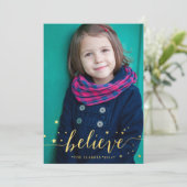 金ゴールド信じ手書き |ホリデーフォトカード シーズンカード (スタンド正面)