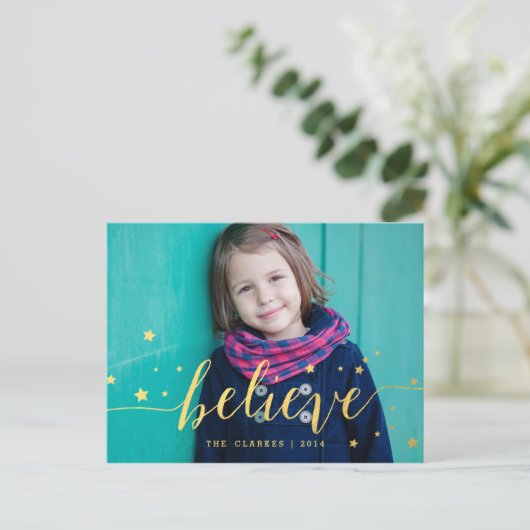 金ゴールド信じ手書き | 休日の写真はがき シーズンポストカード (スタンド正面)