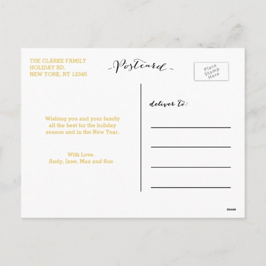 金ゴールド信じ手書き | 休日の写真はがき シーズンポストカード (裏面)