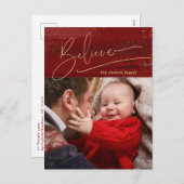 金ゴールド信じ書書、キラキラ写真 – 赤BG シーズンポストカード (正面/裏面)