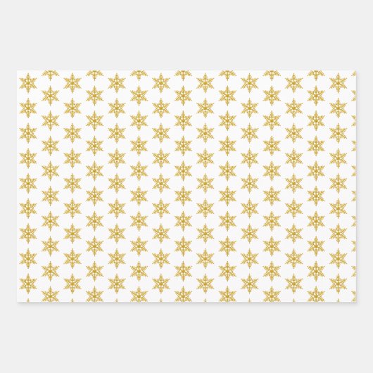金ゴールド信じ、スノーフレーク水玉模様クリスマス ラッピングペーパーシート (正面3)