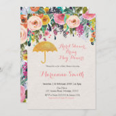 金ゴールド傘4月シャワー五月花をもたらす 招待状 (正面/裏面)