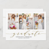 金ゴールド優美な台本3枚の写真卒業 案内状 (正面/裏面)