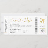 金ゴールド先結婚式の飛行機の搭乗券 セーブザデート (正面)