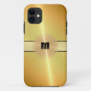 金ゴールド光沢のあるステンレス鋼の金属と金ゴールドボタン iPhone 11 ケース