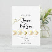 金ゴールド光沢のあるハート矢印ホワイト結婚式招待状 招待状 (スタンド正面)