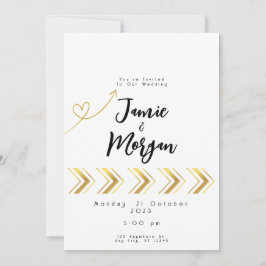 金ゴールド光沢のあるハート矢印ホワイト結婚式招待状 招待状