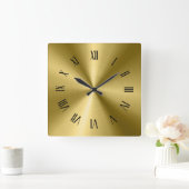 金ゴールド光沢のあるメタリックテクスチャローマ数字 スクエア壁時計 (ホーム)