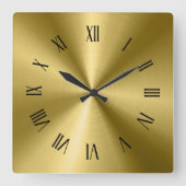 金ゴールド光沢のあるメタリックテクスチャローマ数字 スクエア壁時計 (正面)