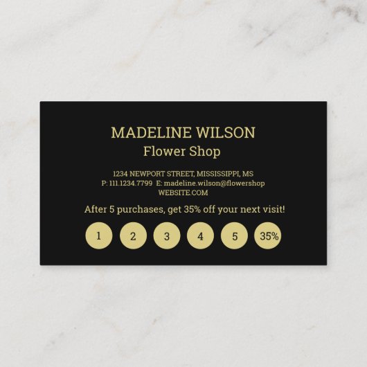 金ゴールド光沢のある花の葉パームの黒 ロイヤリティカード (裏面)