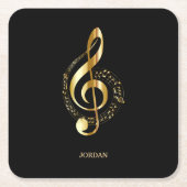 金ゴールド光沢クレフ、 音符記号 スクエアペーパーコースター (正面)