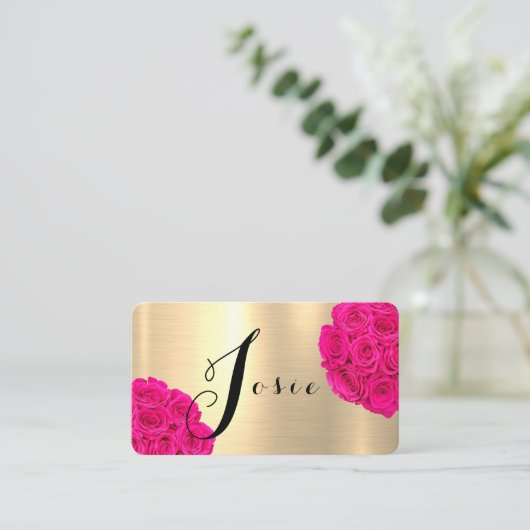 金ゴールド光沢バラH文字 名刺 (スタンド正面)