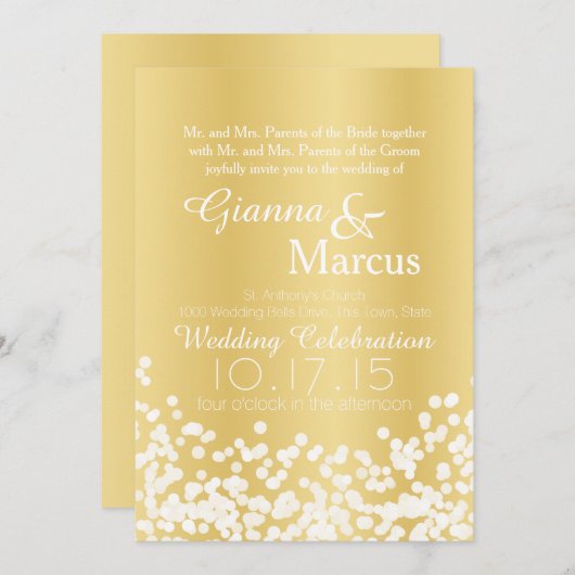 金ゴールド光結婚効果 招待状 (正面/裏面)