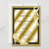 金ゴールド光輝スティレット&ストリーマーズブライダルシャワー マグネット招待状 (正面)