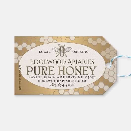 金ゴールド入り防水ハニカムラベル及び蜂 ギフトタグ (正面(横))