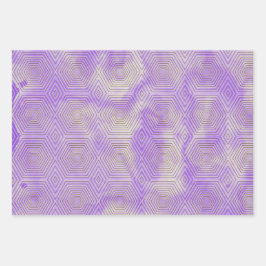 金ゴールド六角ジオメトリパターン紫の大理石 ラッピングペーパーシート